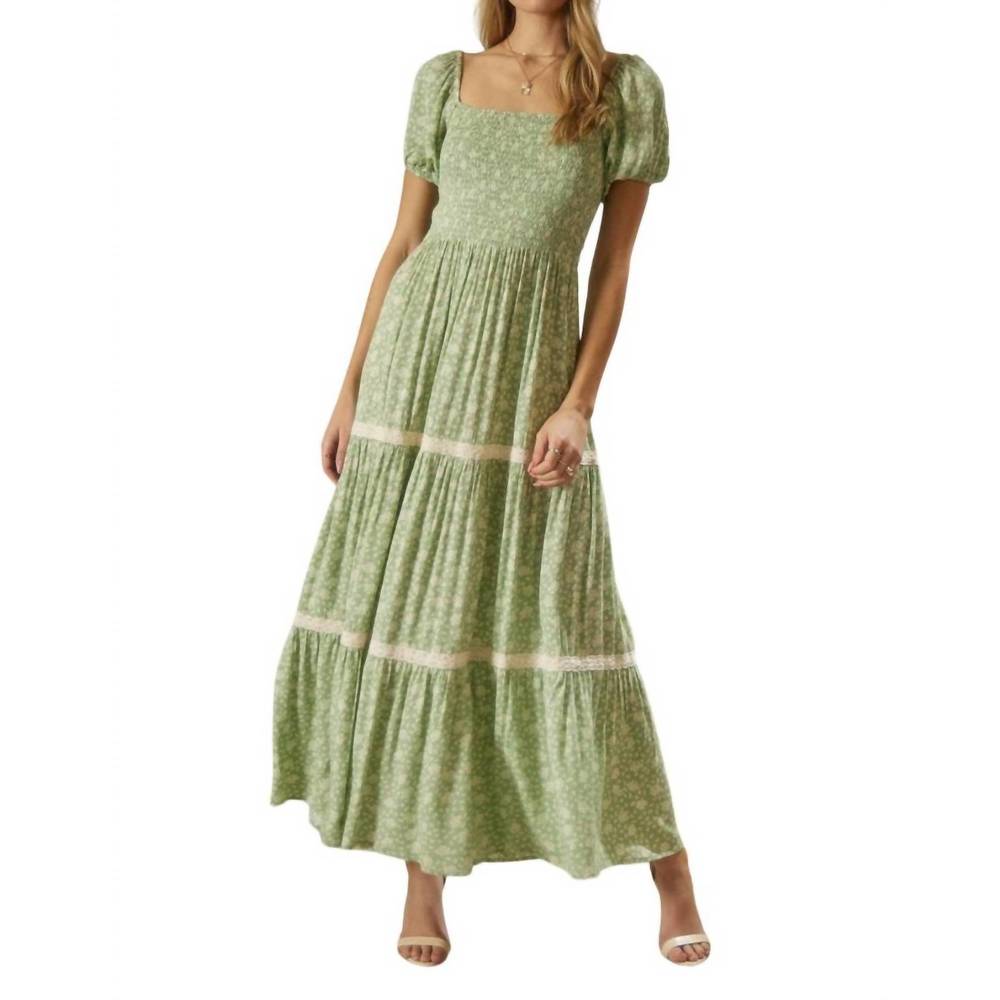 NEW ENDLESS BLU. floral print maxi dress in pastel green